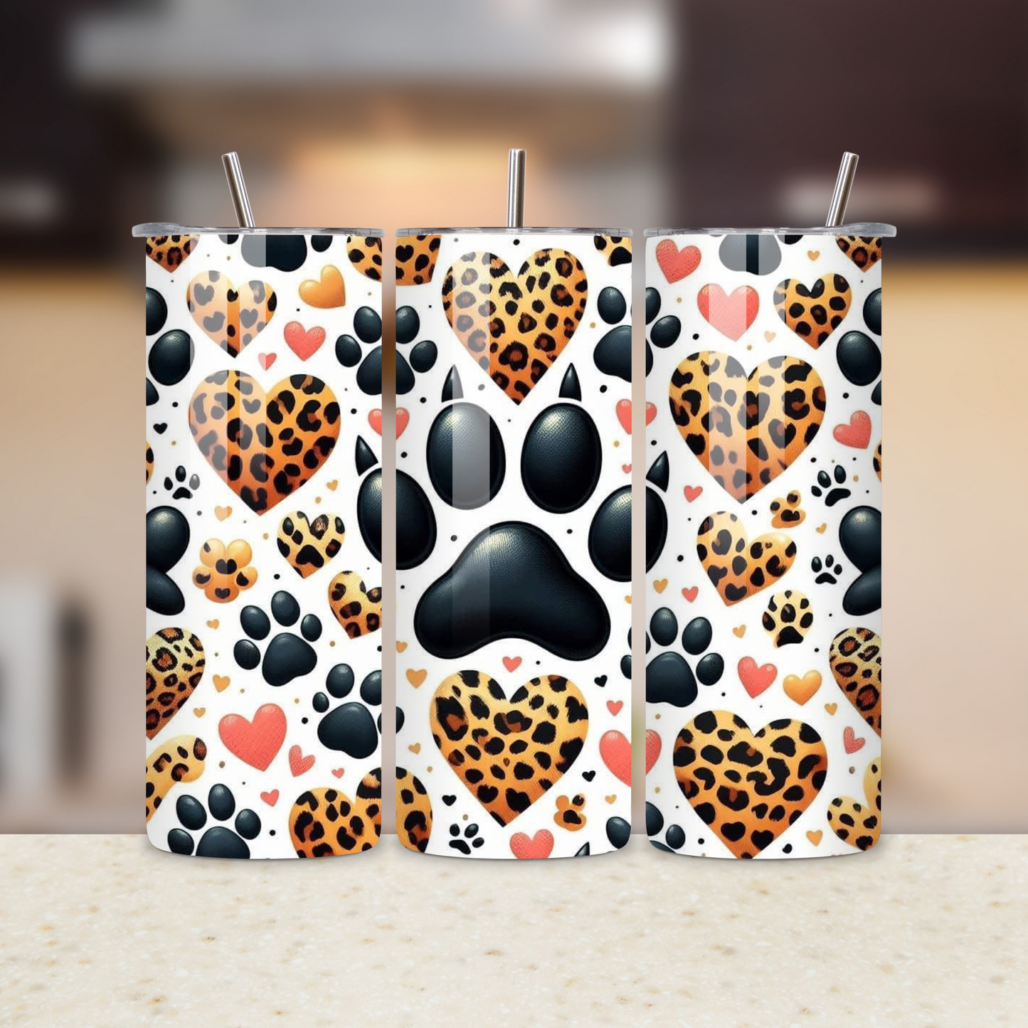 Leopard Hearts And Paw Prints 20oz Tumbler