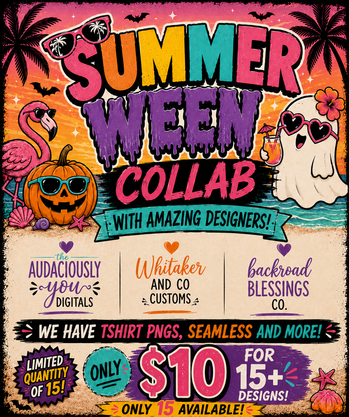 Summerween Collab Digital Design Bundle | 15+ PNG Designs | Limited Edition