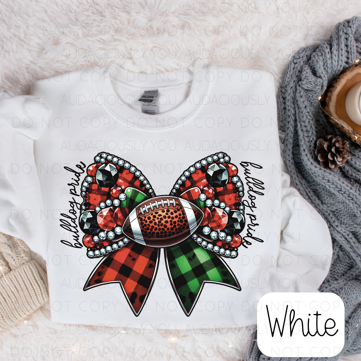 Bulldog Pride Football Christmas Bow Digital Download