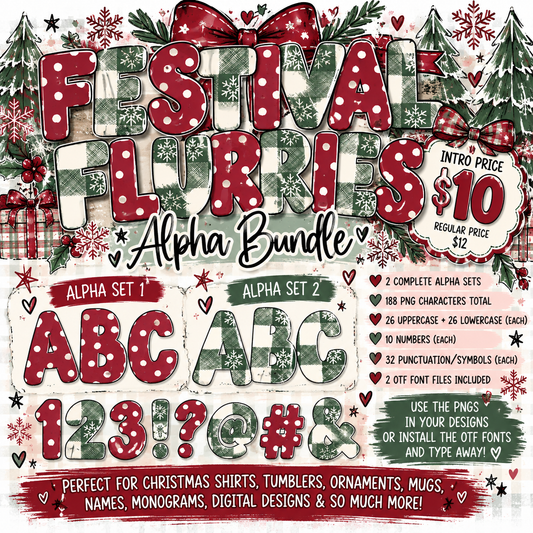Festival Flurries Christmas Alpha Bundle | 2 PNG Alphabets + OTF Fonts